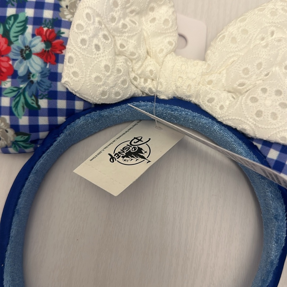 Disney Parks Gingham Floral Minnie Ear Headband Eyelet Lace Summer Picnic NWT - Picture 2 of 3